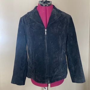 Preston & York Black Suede Leather Zip Up Jacket (Size L)